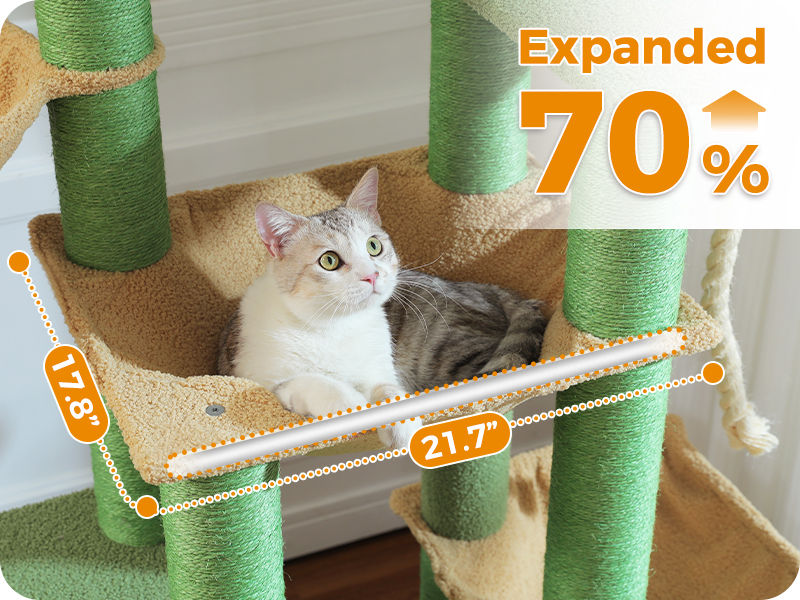 Large Cat Tree with Three Hammocks – Green — detail 7