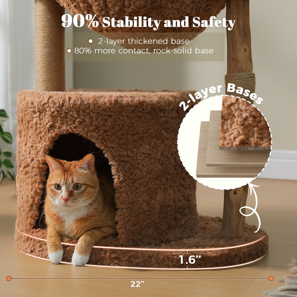 Wood Cat Tree with Woven Basket and Condo – Brown — detail 4