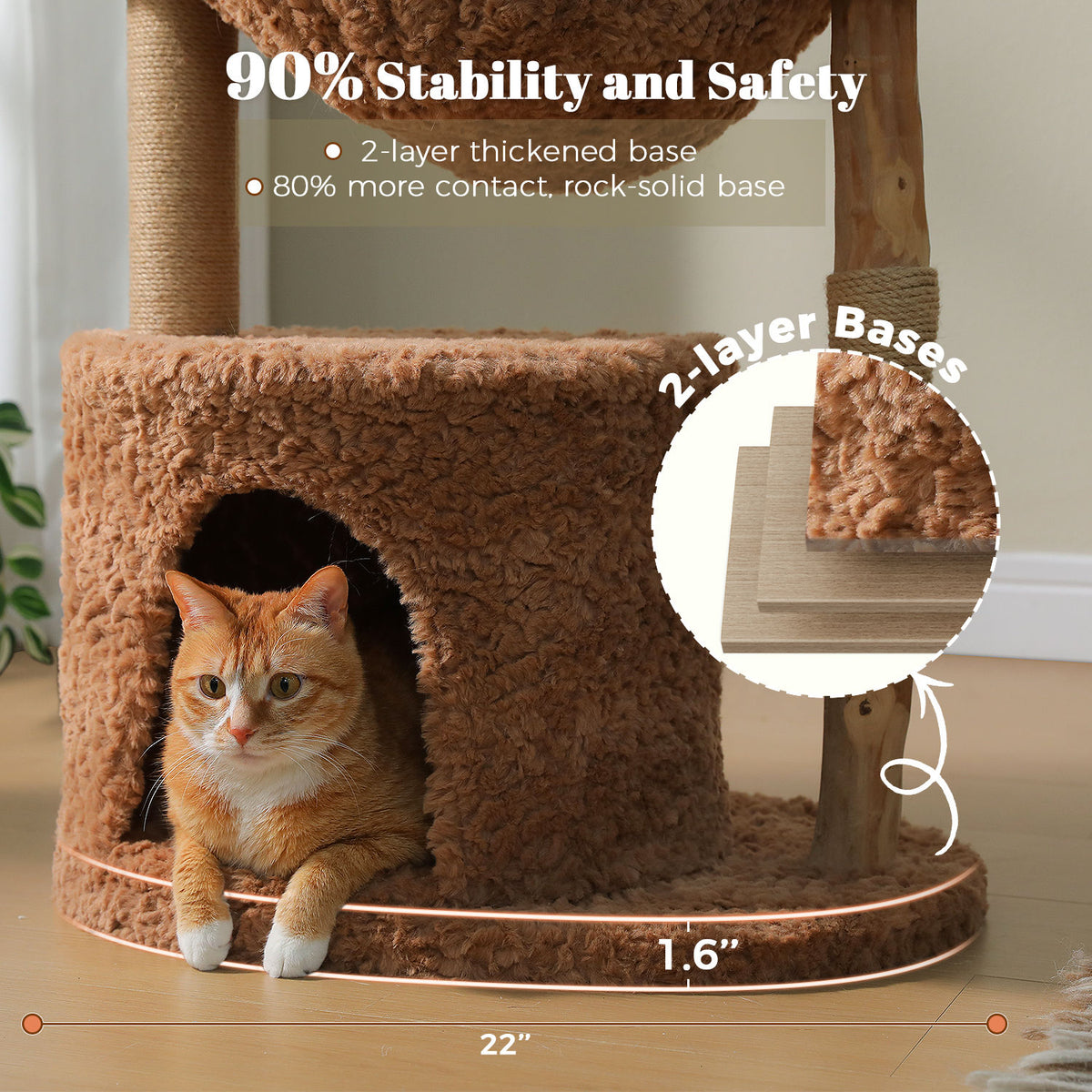 Wood Cat Tree with Woven Basket and Condo – Brown — detail 4