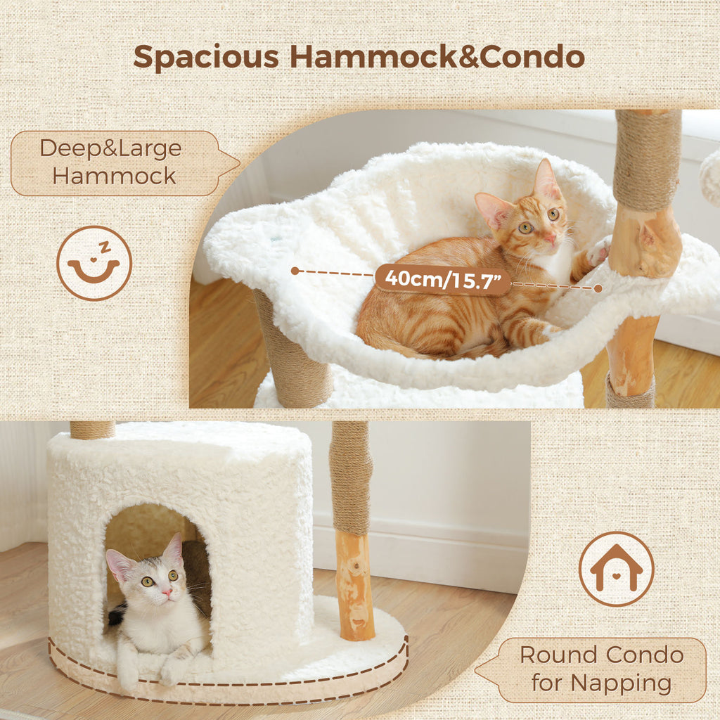 Wood Cat Tree with Woven Basket and Condo – White — detail 4