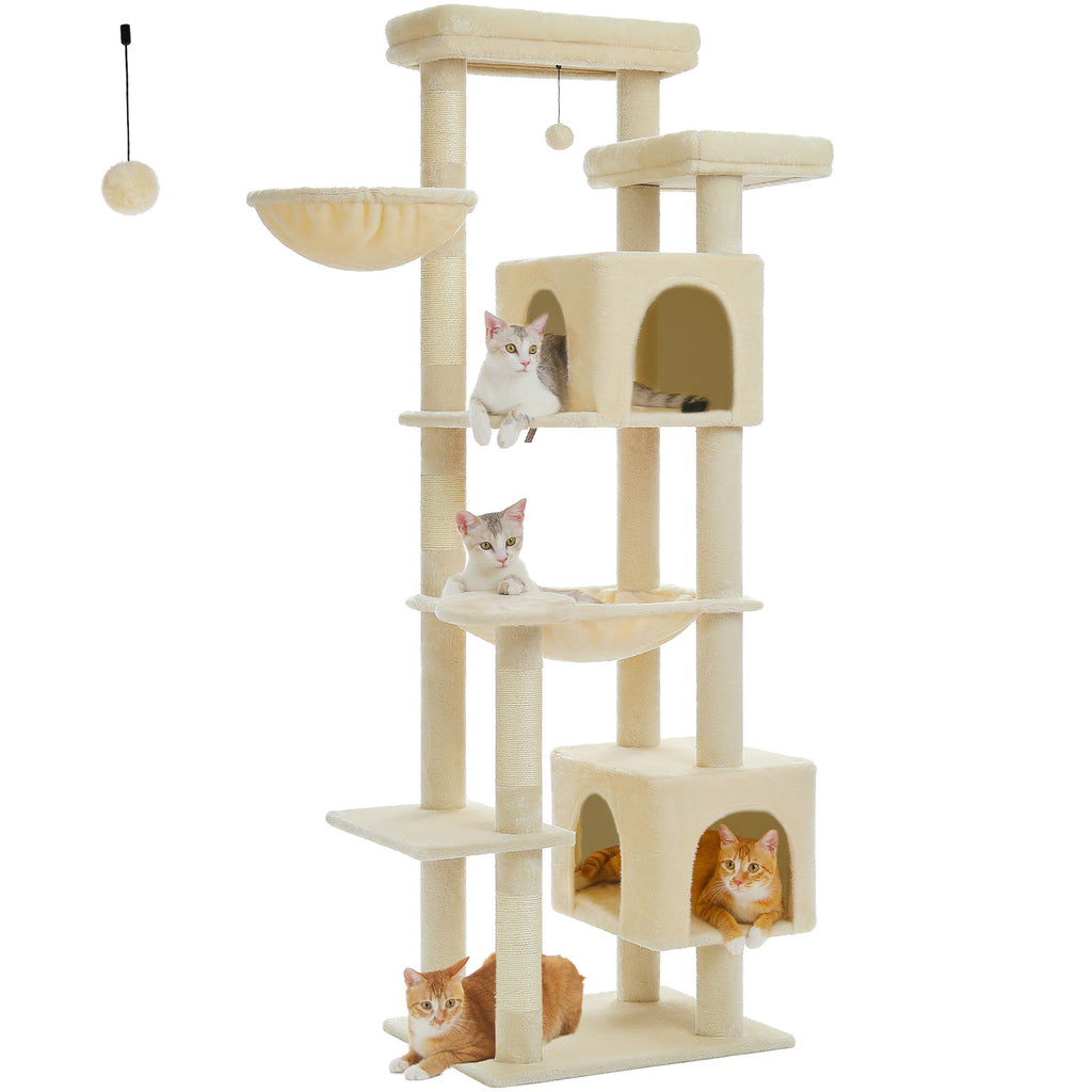 Tall Cat Tree with Dual Condos and Hammocks – Beige — detail 2