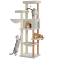 Wood Cat Tree with Dual Perches and Hammocks – Beige — product view