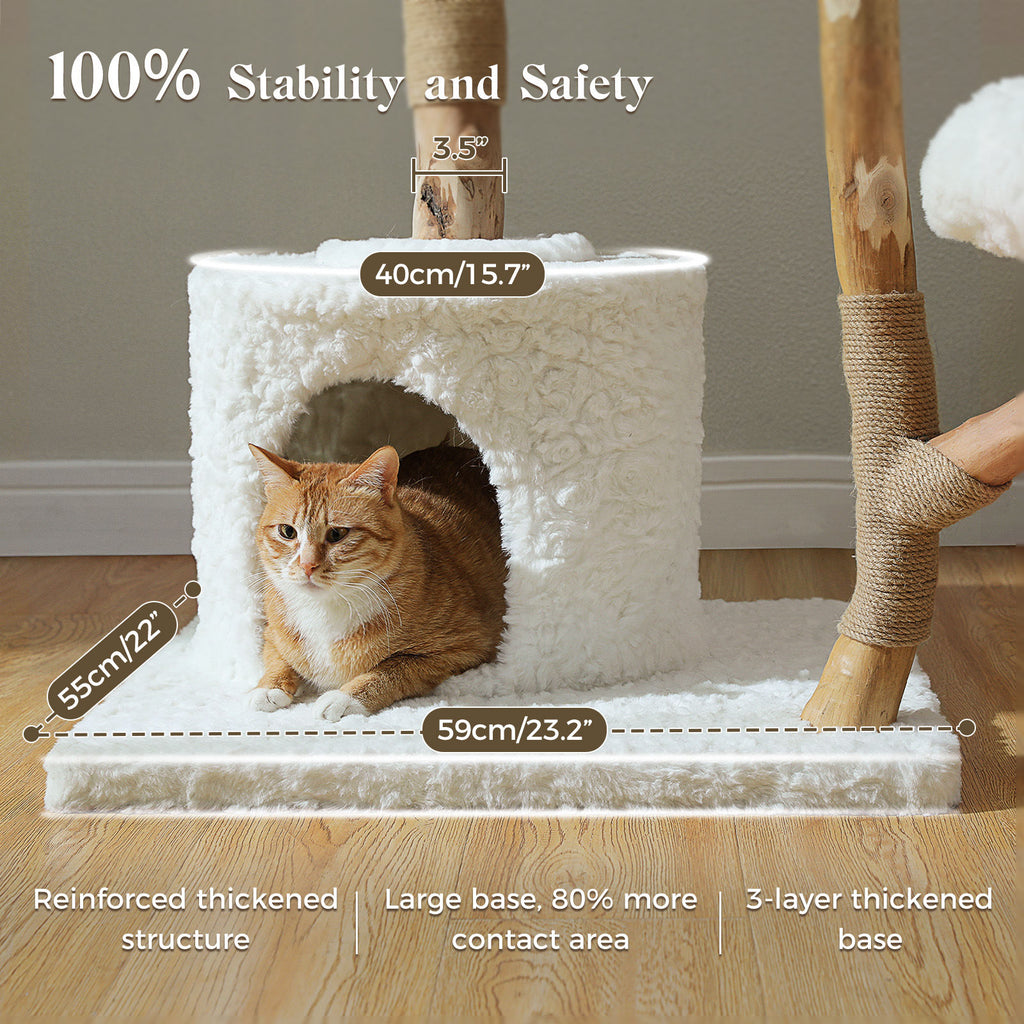 Natural Wood Cat Tree with Flower Perches – White — product view