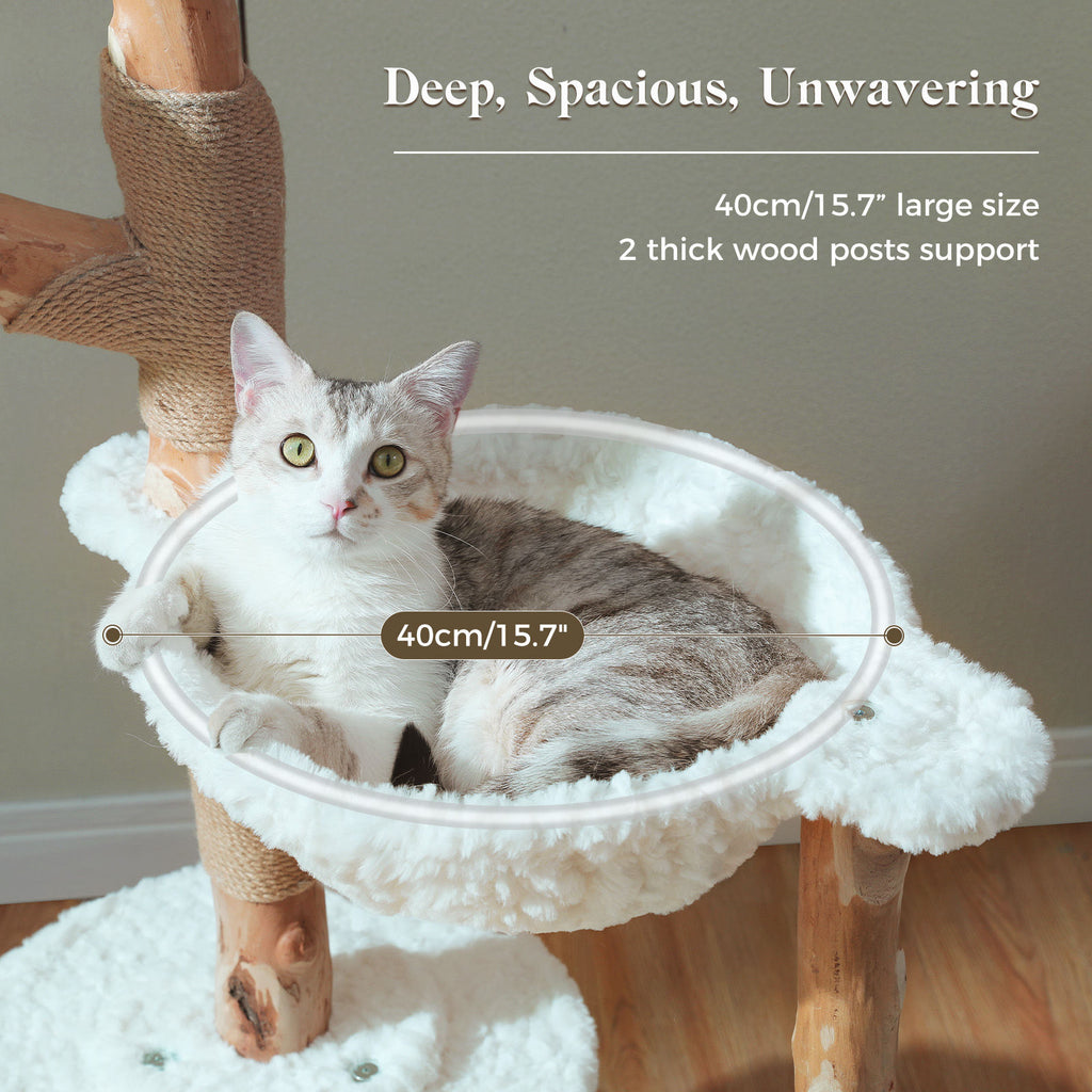 Natural Wood Cat Tree with Flower Perches – White — detail 2
