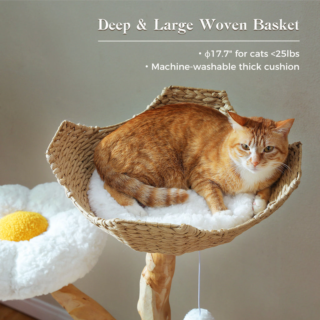 Natural Wood Cat Tree with Flower Perches – White — detail 4