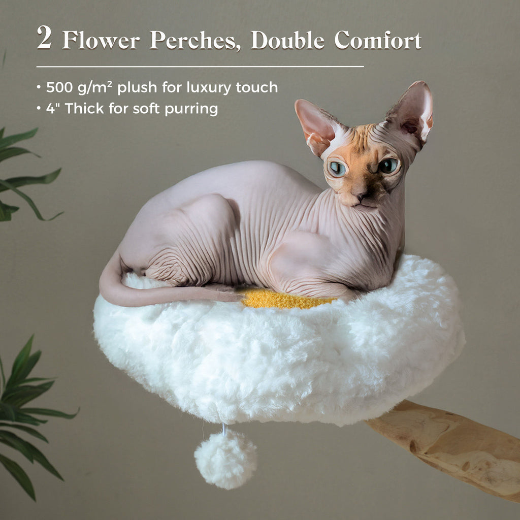 Natural Wood Cat Tree with Flower Perches – White — detail 5