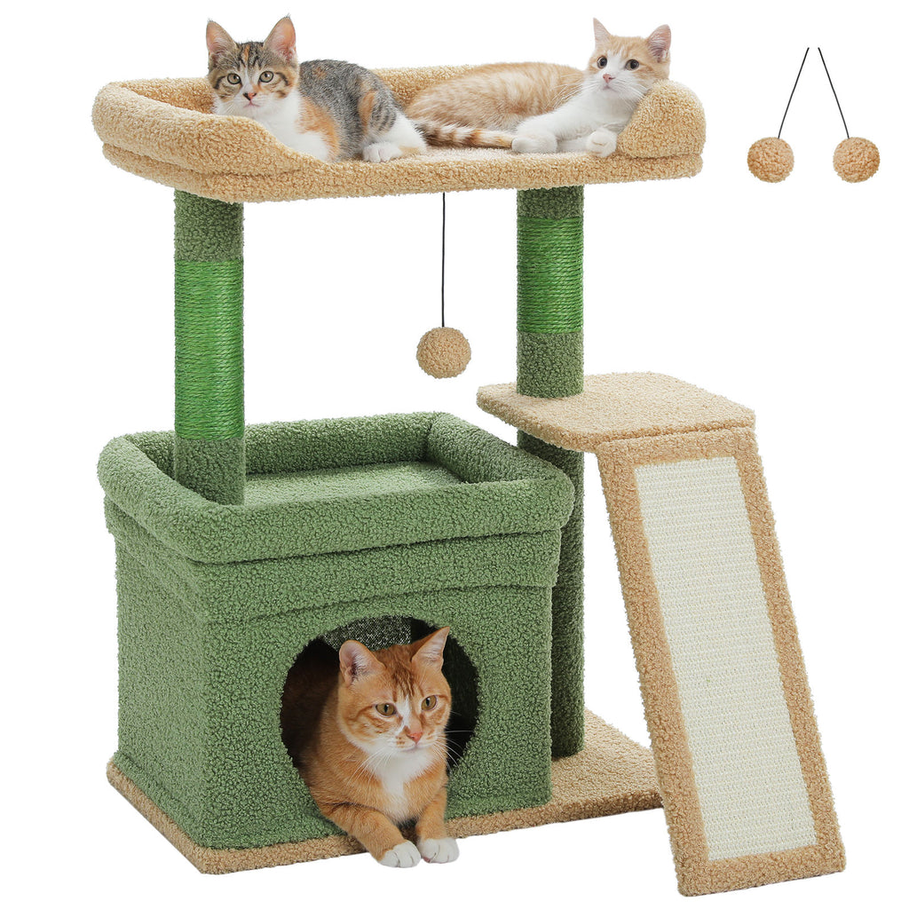 Compact Cat Tree with Wide Perch and Condo – Green — product view