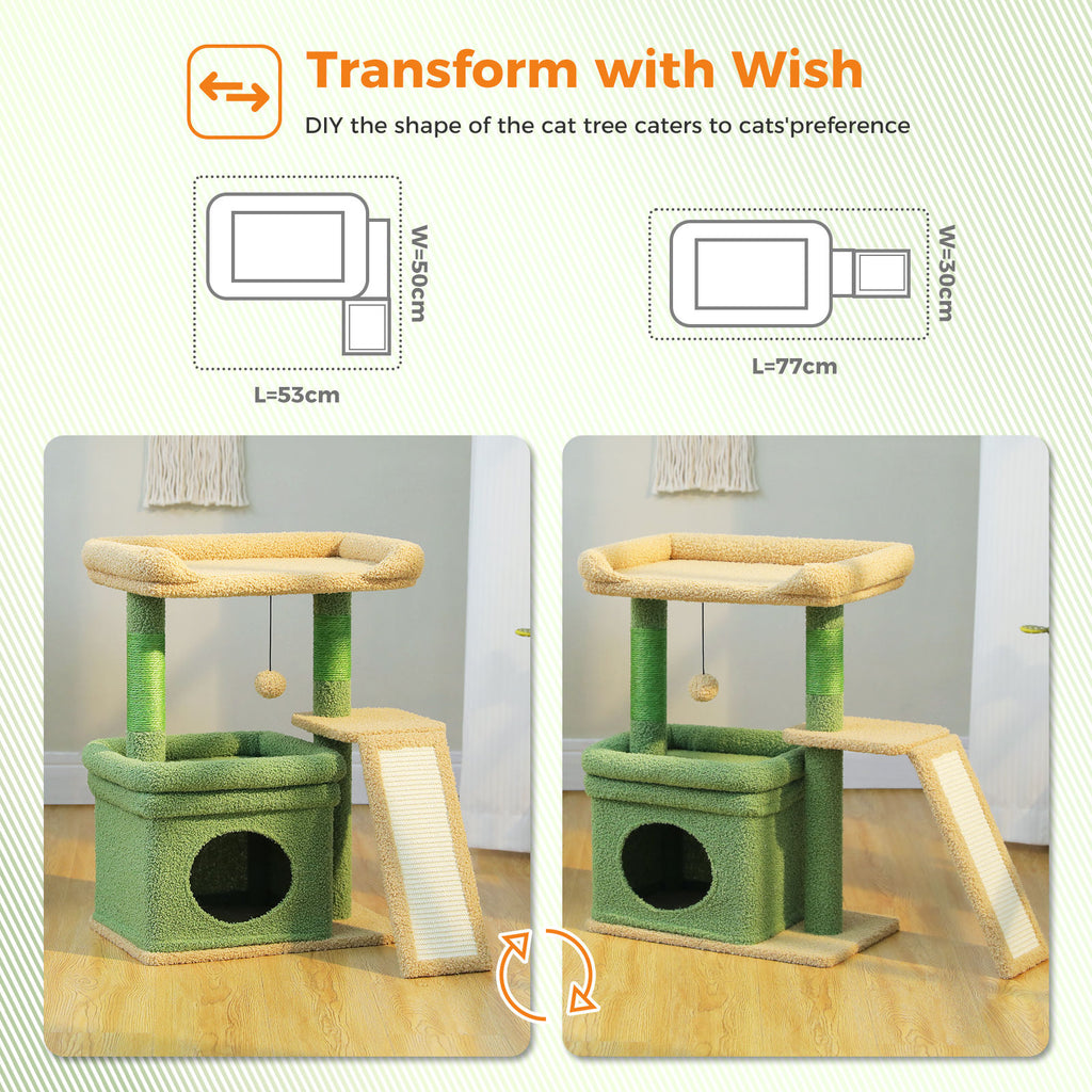 Compact Cat Tree with Wide Perch and Condo – Green — detail 4