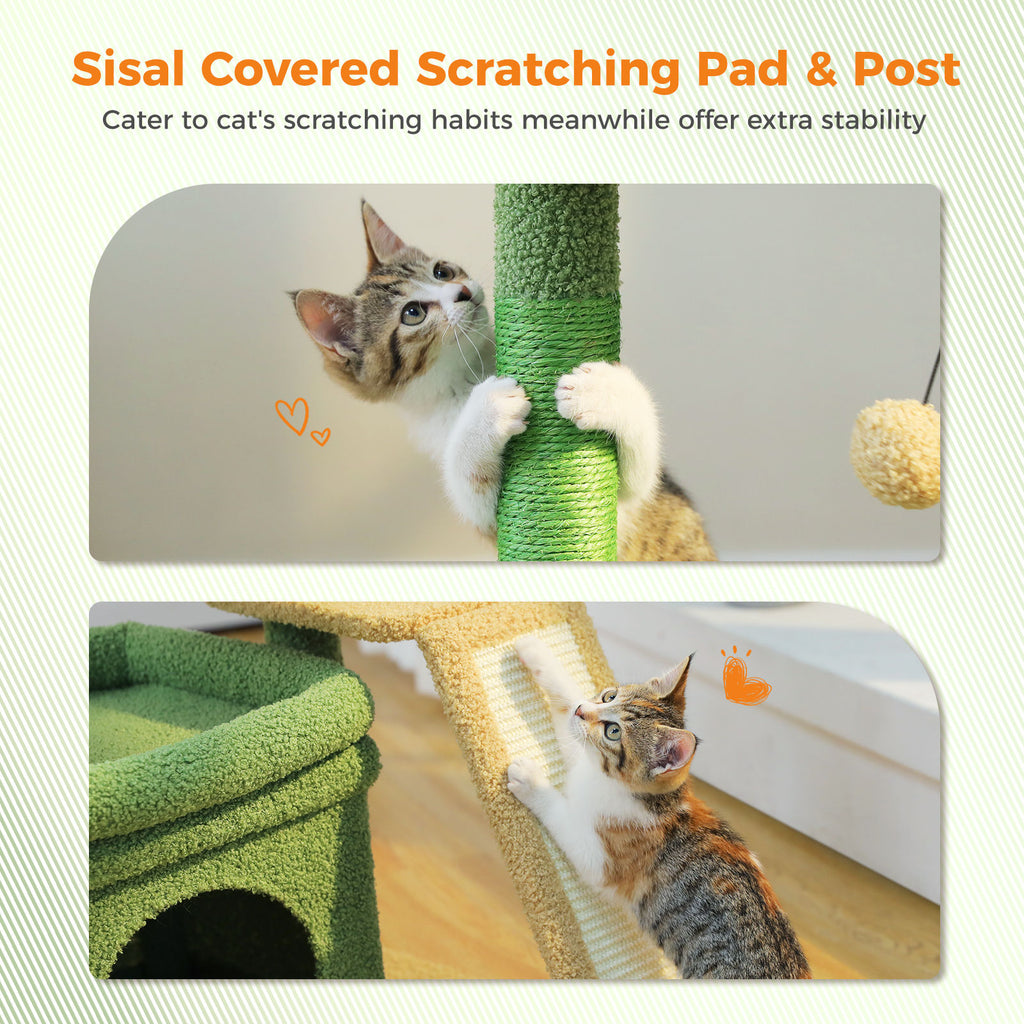 Compact Cat Tree with Wide Perch and Condo – Green — detail 5