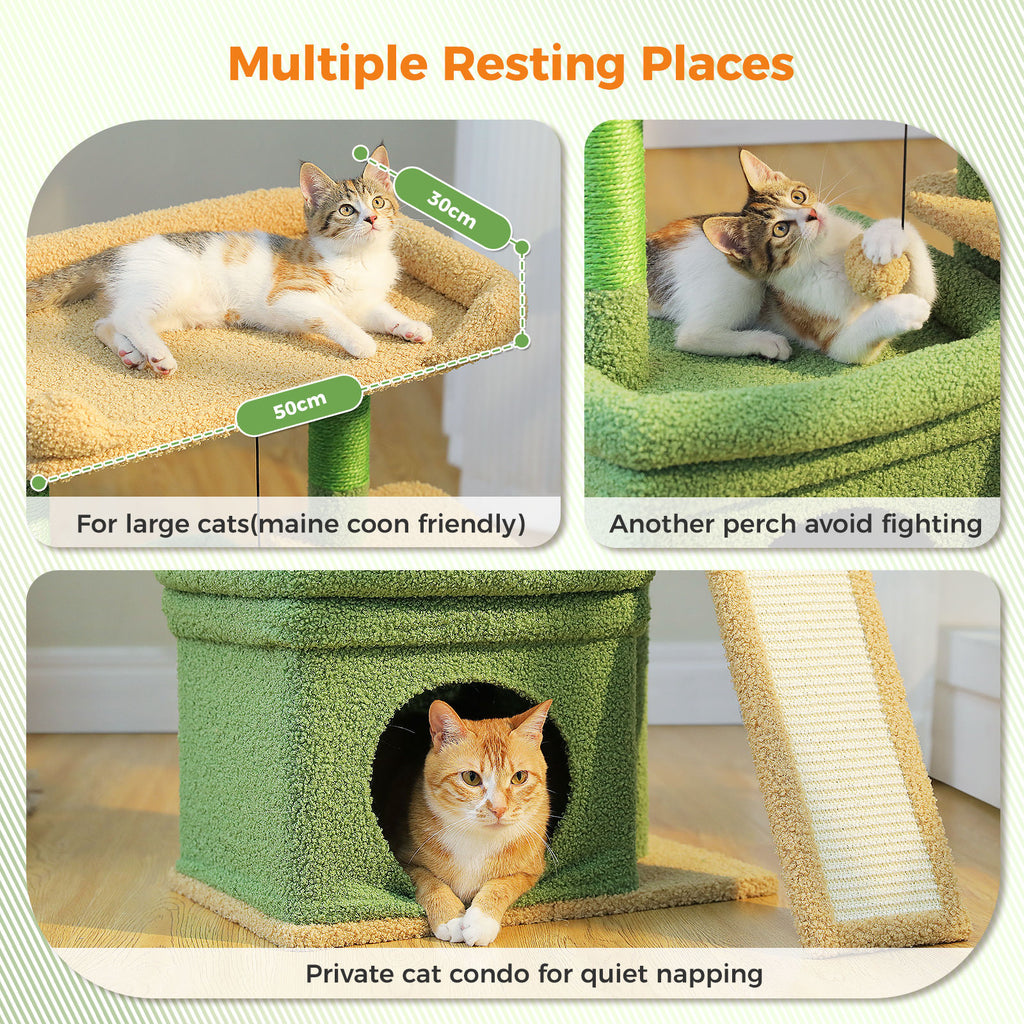 Compact Cat Tree with Wide Perch and Condo – Green — detail 6