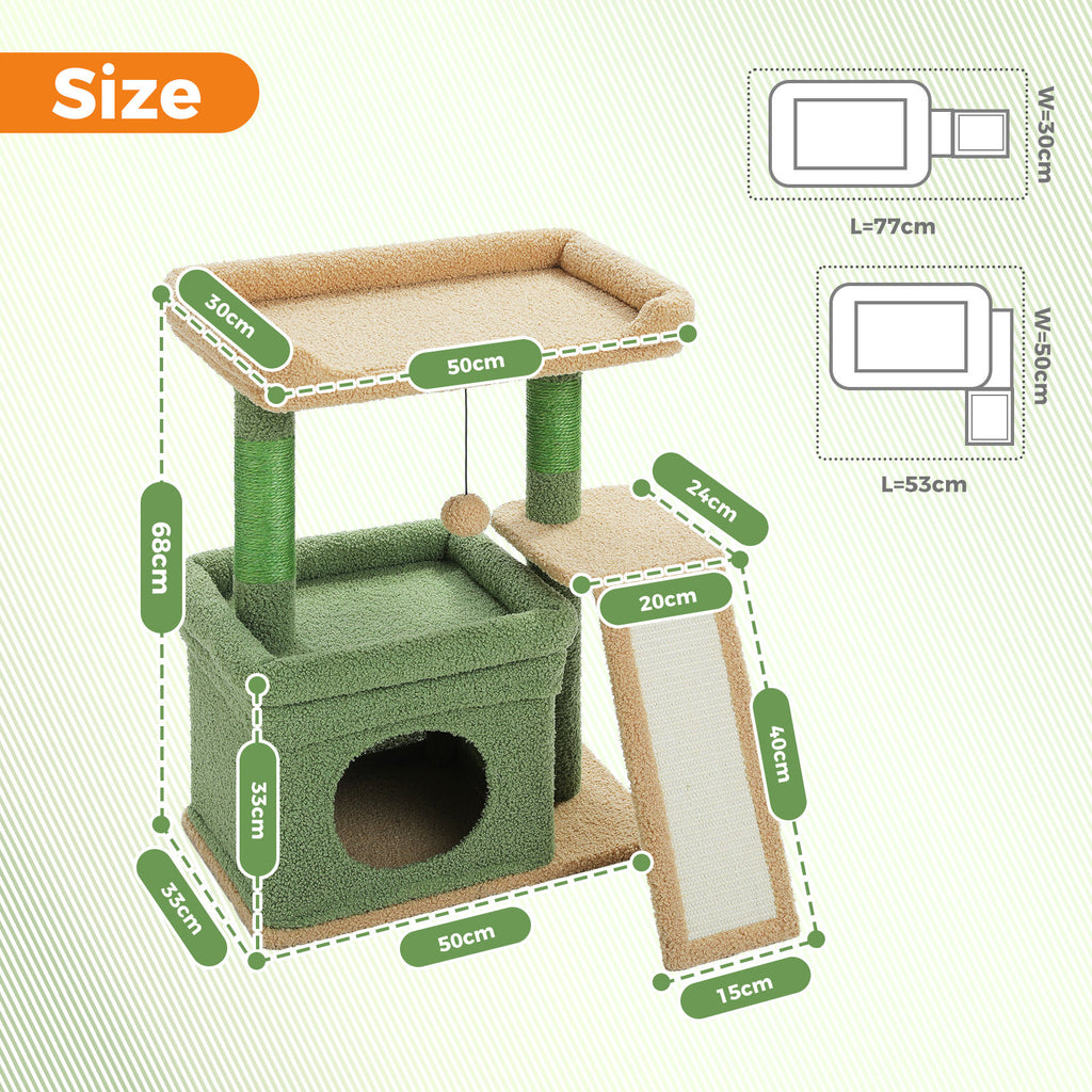 Compact Cat Tree with Wide Perch and Condo – Green — detail 7
