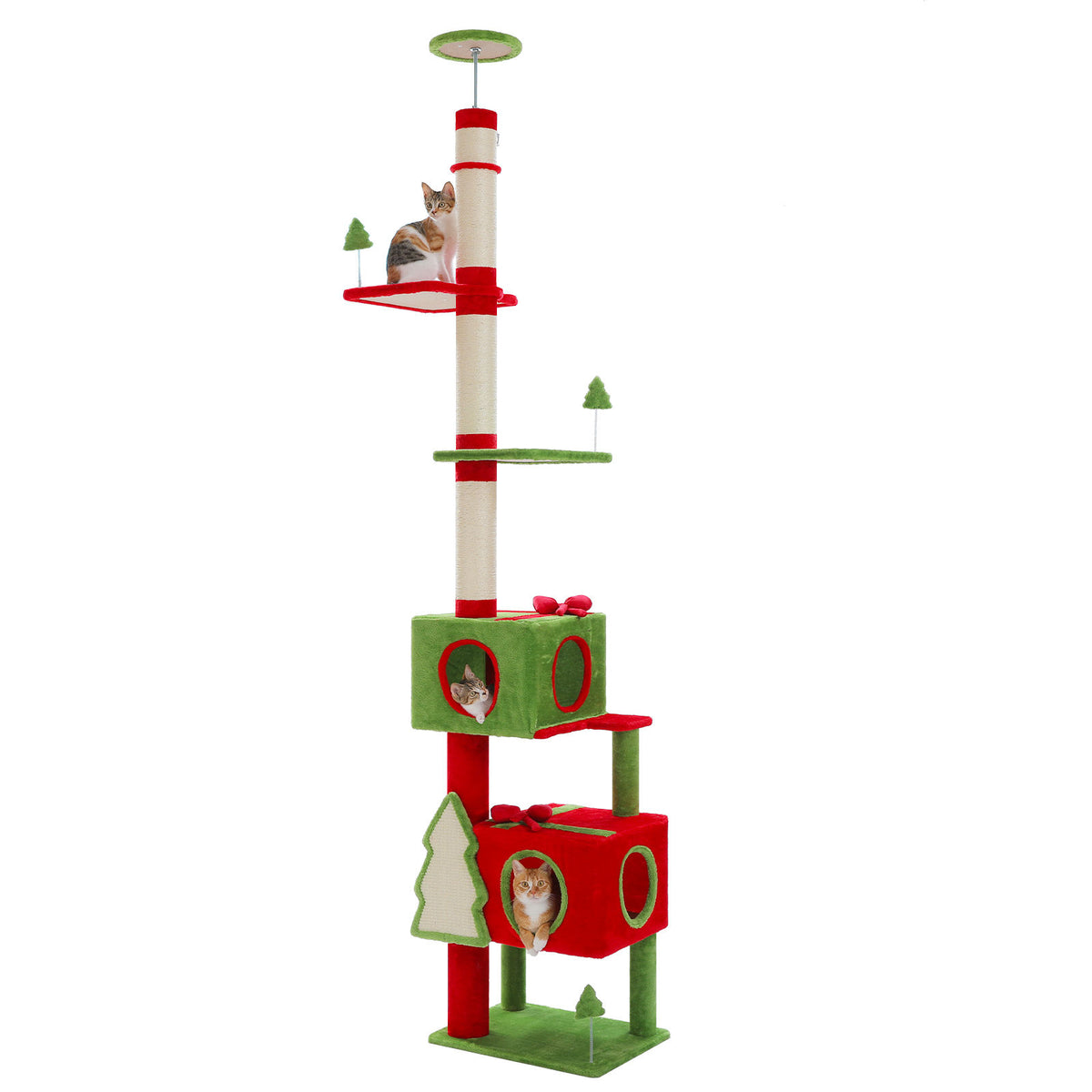 Christmas Floor-to-Ceiling Cat Tree with Gift-Box Condos – Red & Green — product view