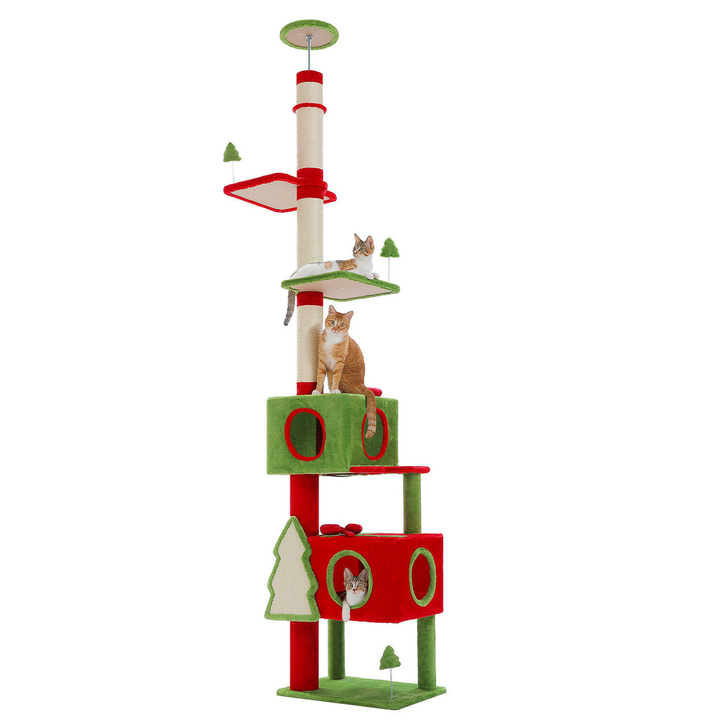 Christmas Floor-to-Ceiling Cat Tree with Gift-Box Condos – Red & Green — detail 2