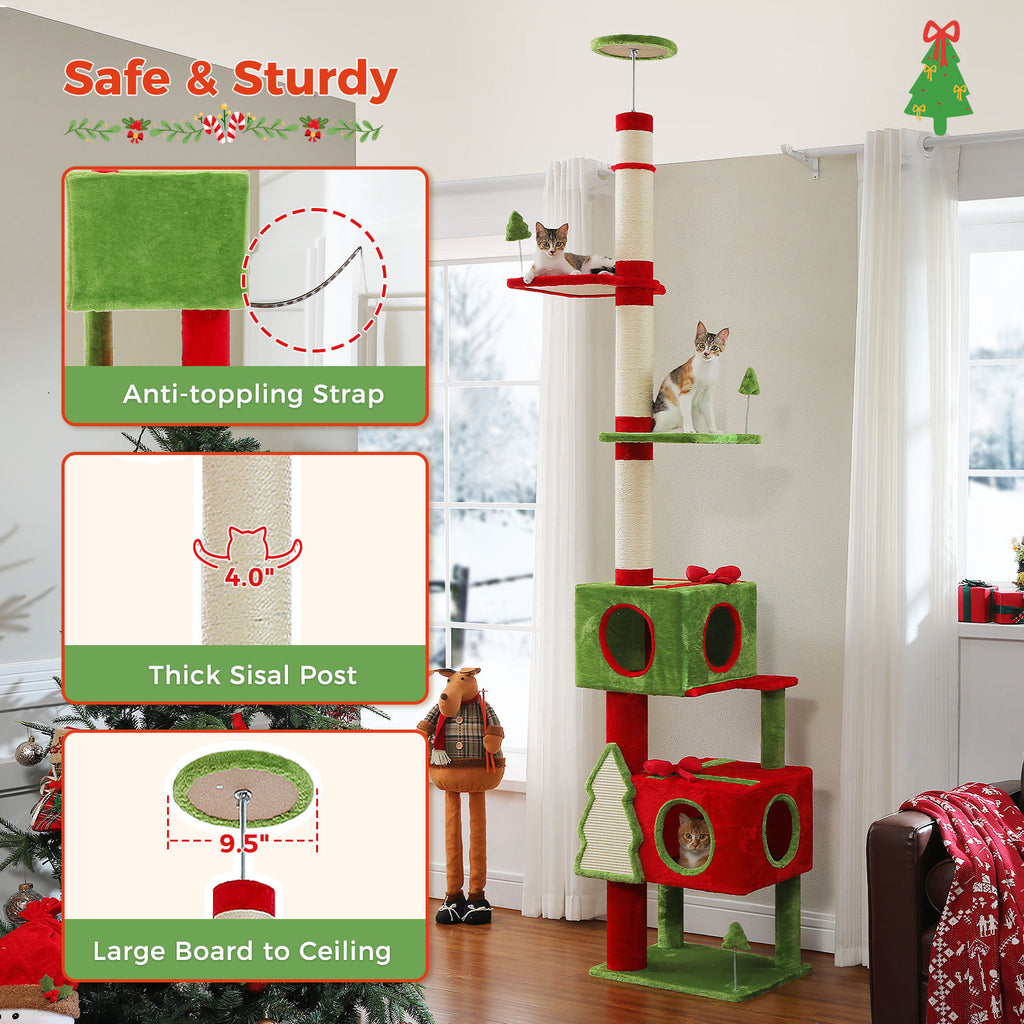 Christmas Floor-to-Ceiling Cat Tree with Gift-Box Condos – Red & Green — detail 5
