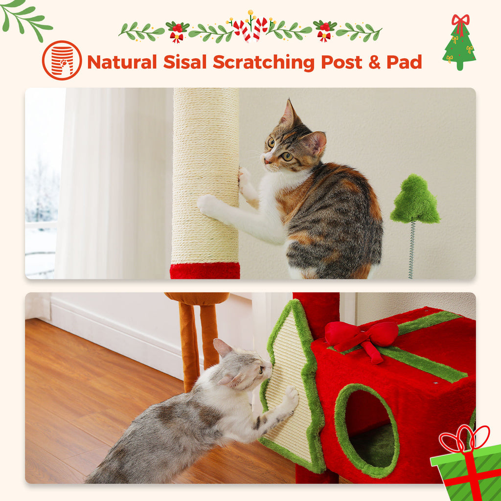 Christmas Floor-to-Ceiling Cat Tree with Gift-Box Condos – Red & Green — detail 6
