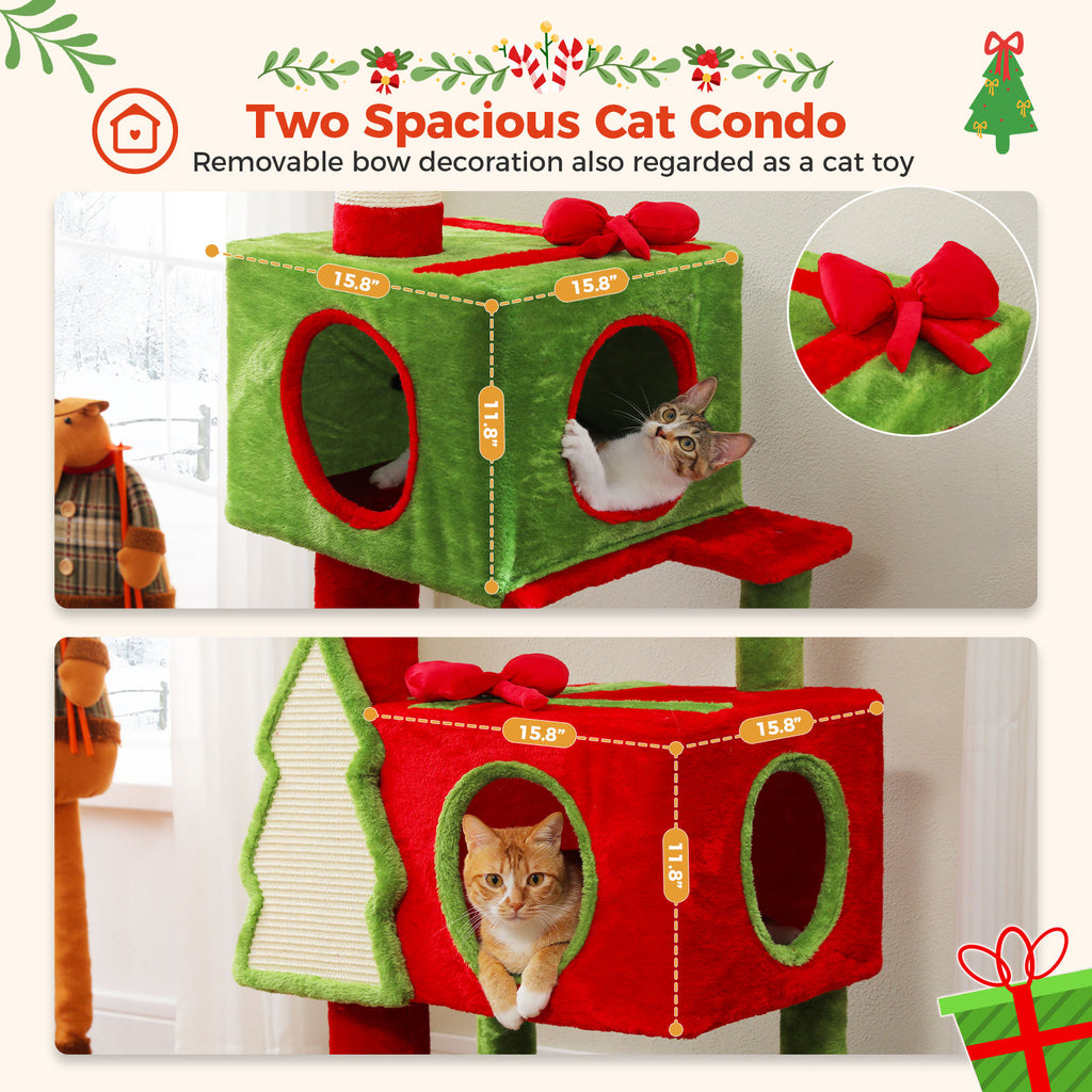Christmas Floor-to-Ceiling Cat Tree with Gift-Box Condos – Red & Green — detail 7