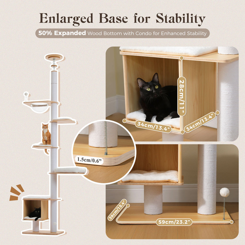Wood Floor-to-Ceiling Cat Tree with Clear Capsule – White — detail 3
