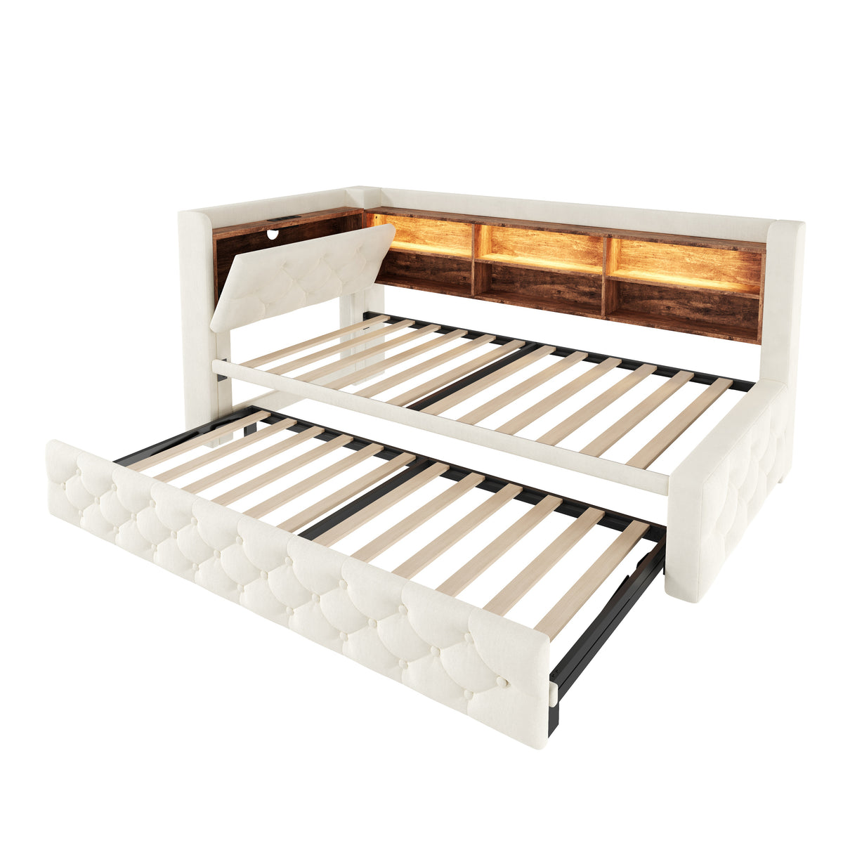 Beige Velvet Storage Bed Frame – 90 × 190 cm — detail 21