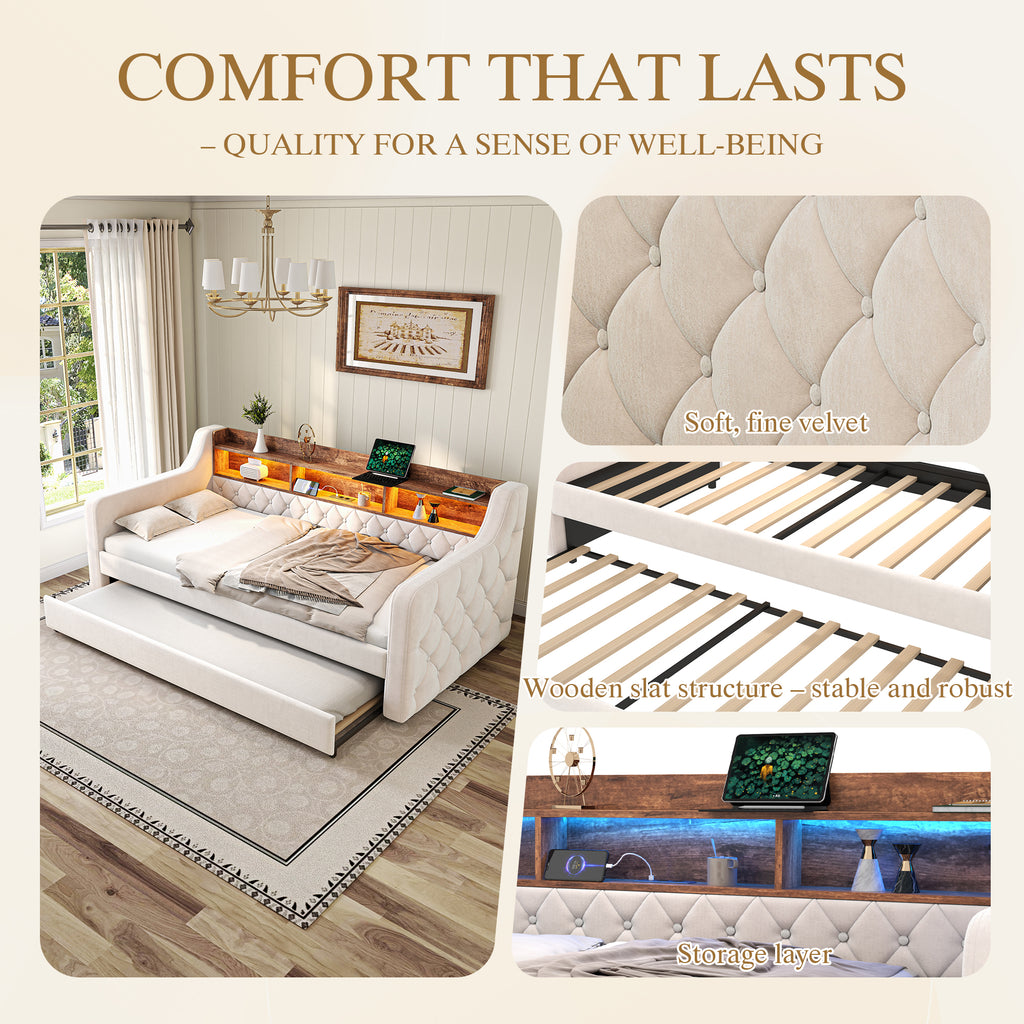 Beige Velvet Sofa Bed — detail 8
