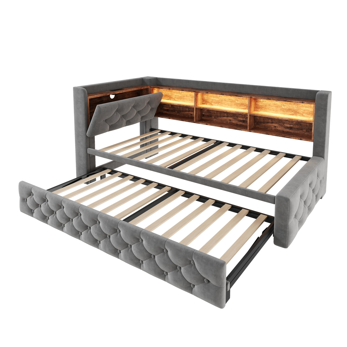 Dark Grey Velvet Storage Bed Frame – 90 × 190 cm — detail 13