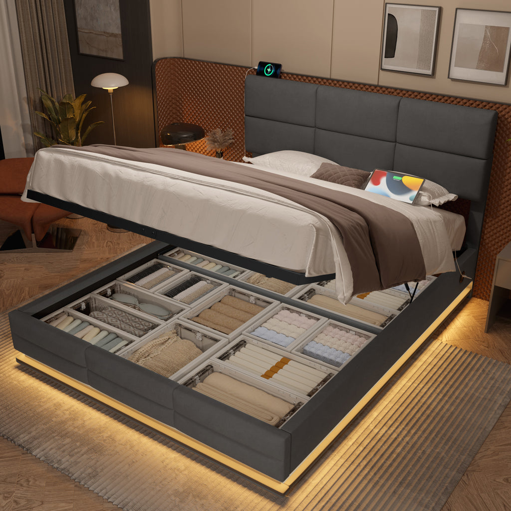 Grey Velvet Storage Bed Frame – 135 × 190 cm — detail 3