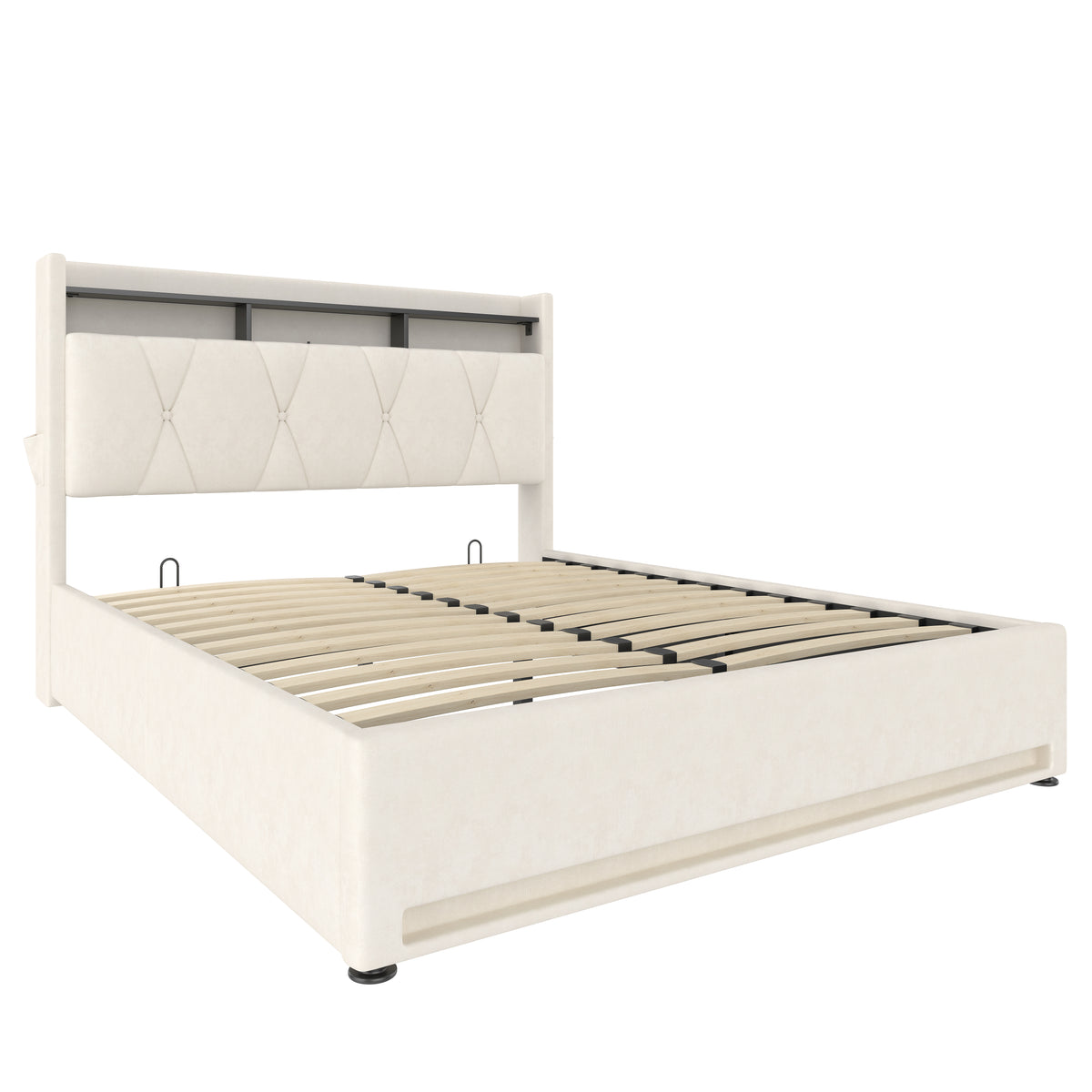 Beige Velvet Storage Bed Frame – 135 × 190 cm — detail 19