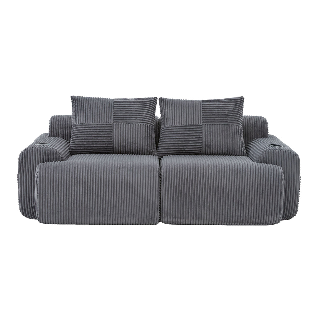 Dark Grey Corduroy 2-Seater Modular Sofa — detail 14