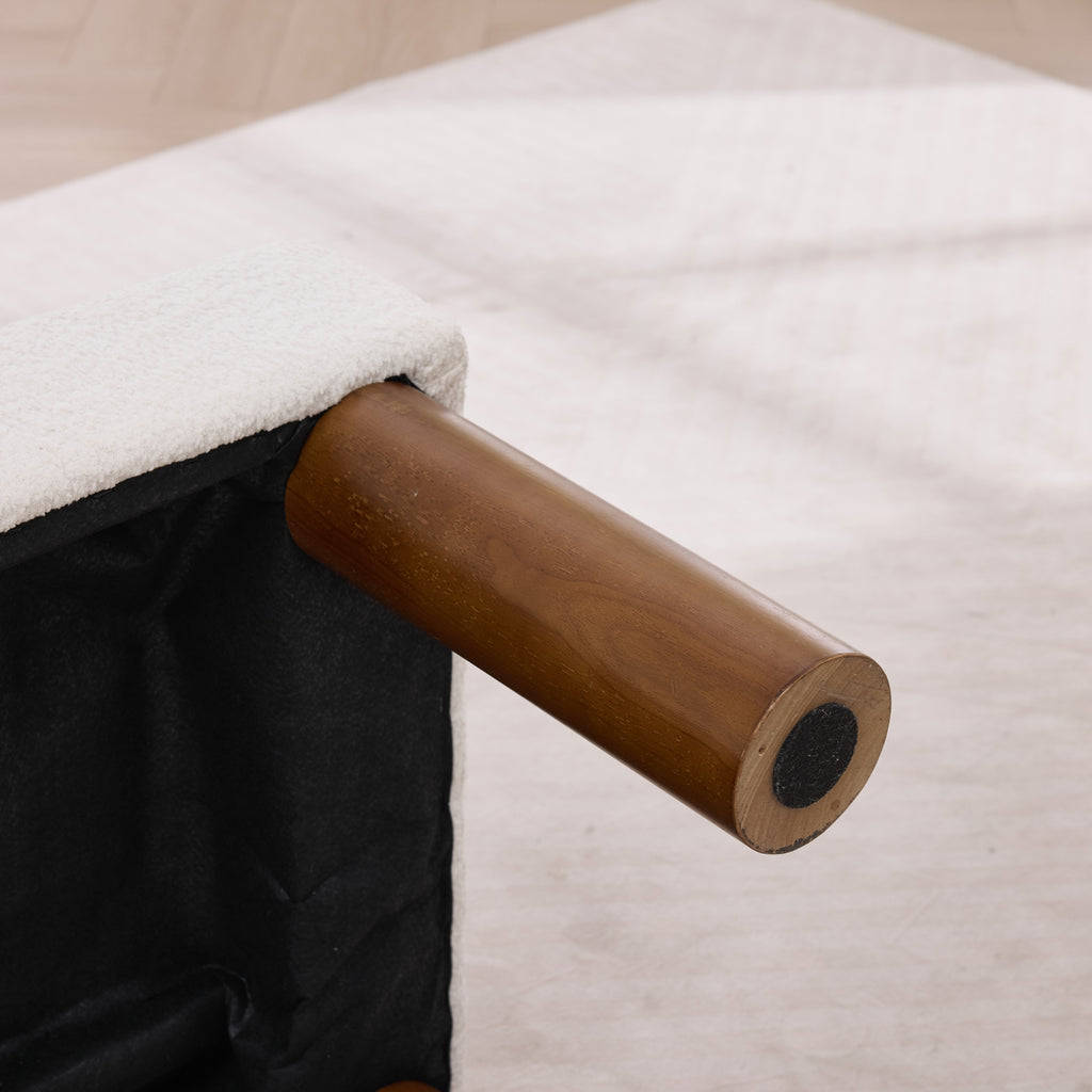 White Bouclé Upholstered Bench with Backrest — detail 9