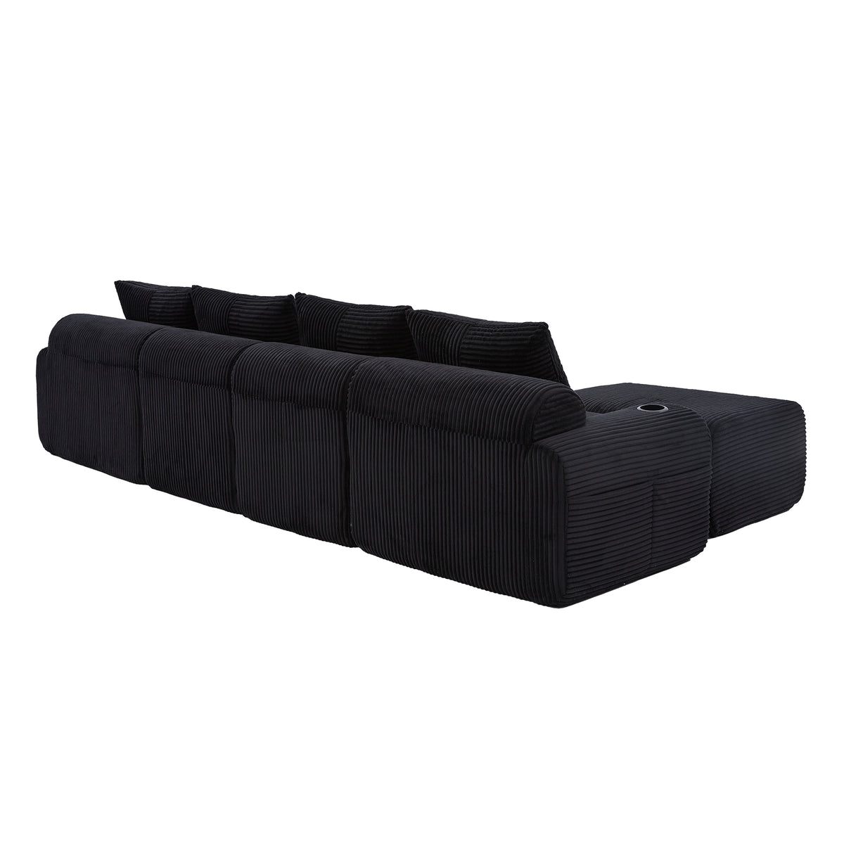 Black Corduroy 4-Seater Modular Sofa with Two Ottomans — detail 24