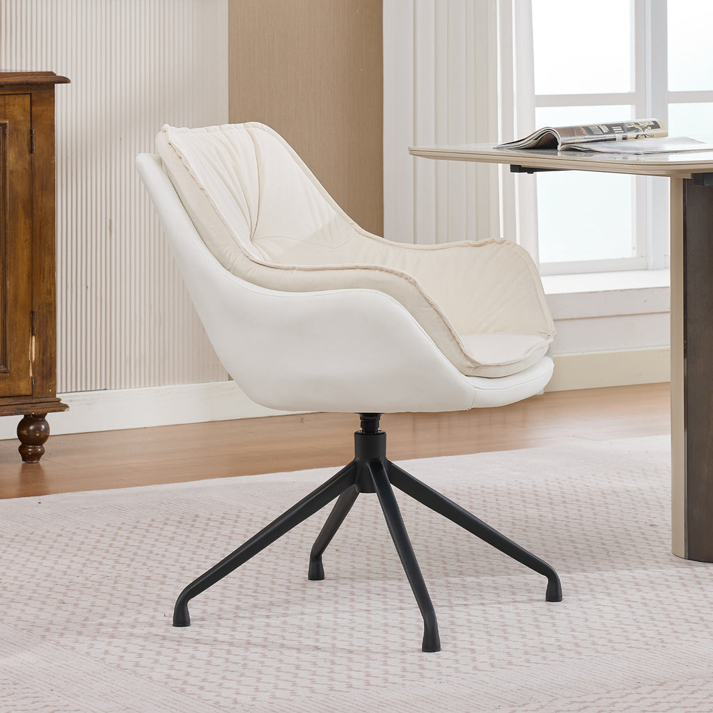 White Faux Leather Swivel Accent Chair with Auto-Return — detail 4