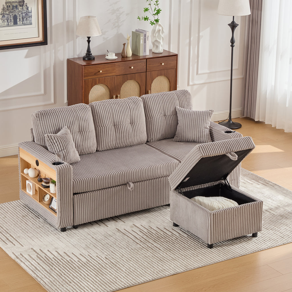 Light Grey Corduroy Sofa Bed — detail 13