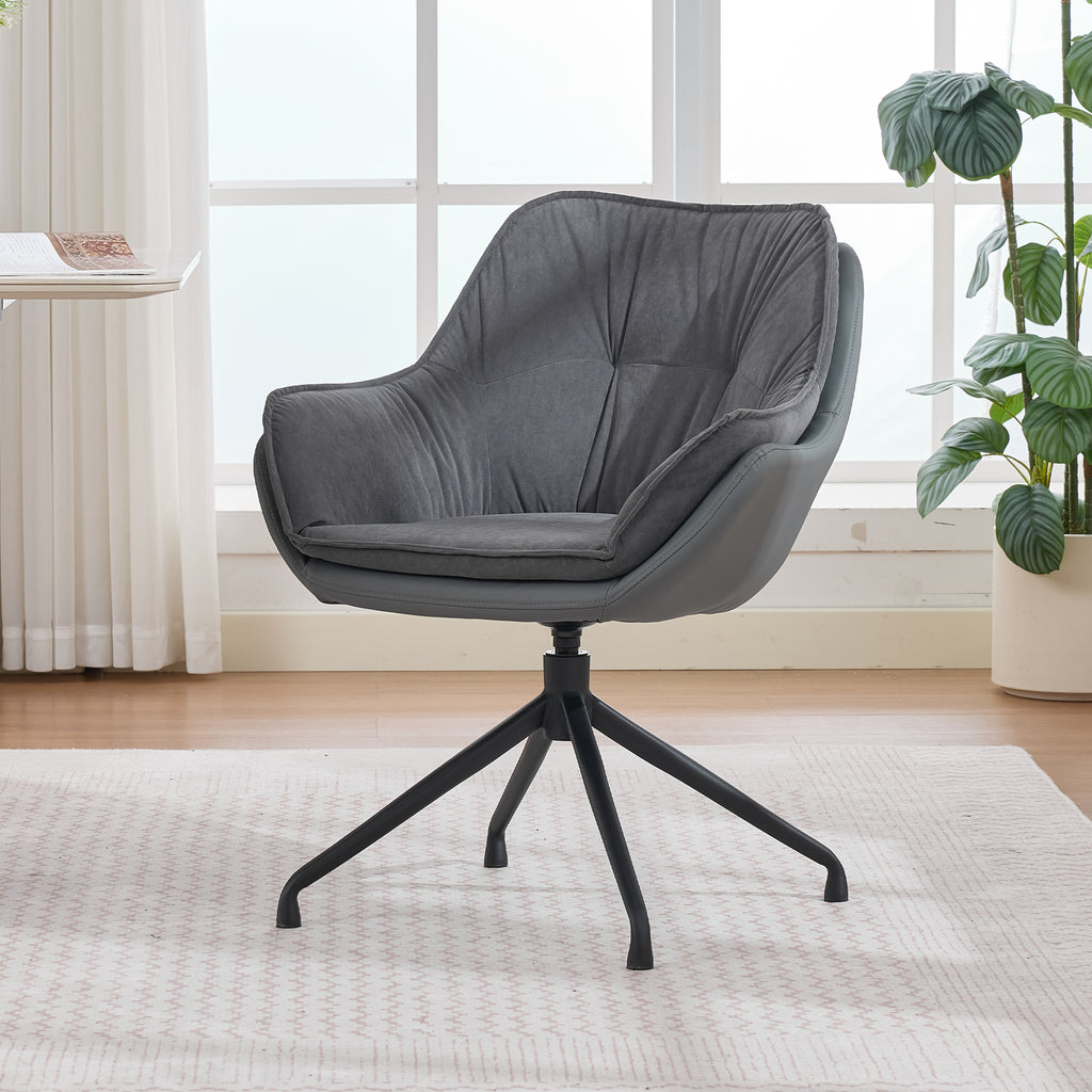 Grey Faux Leather Swivel Accent Chair with Auto-Return — detail 5