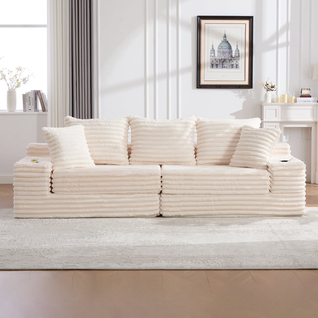 Beige Corduroy Sofa Bed — detail 10