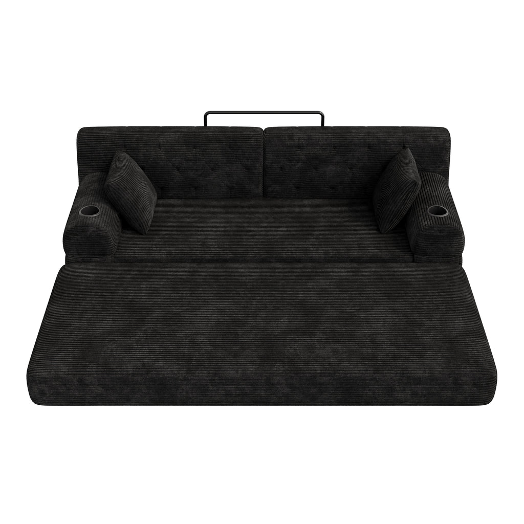 Black Corduroy 3-Seater Sofa Bed — detail 12