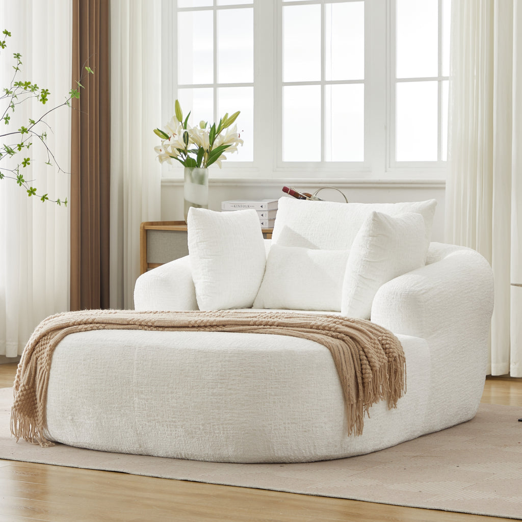White Oversized Chenille Chaise Lounge with Pillows — detail 7