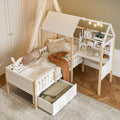 White Wooden House Bed with Desk and Storage – 90 × 190 cm — product view