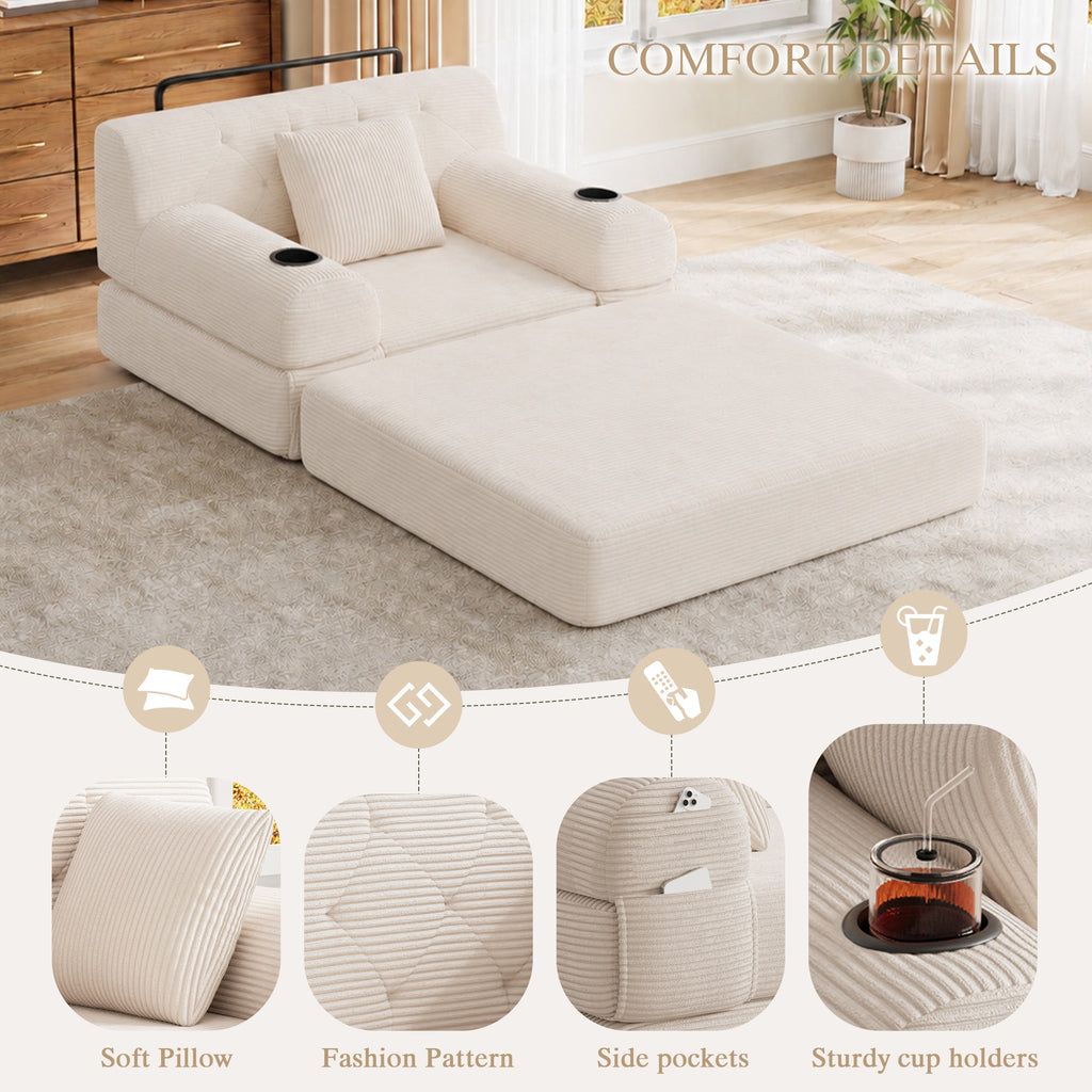 Beige Corduroy Sleeper Chair — detail 5
