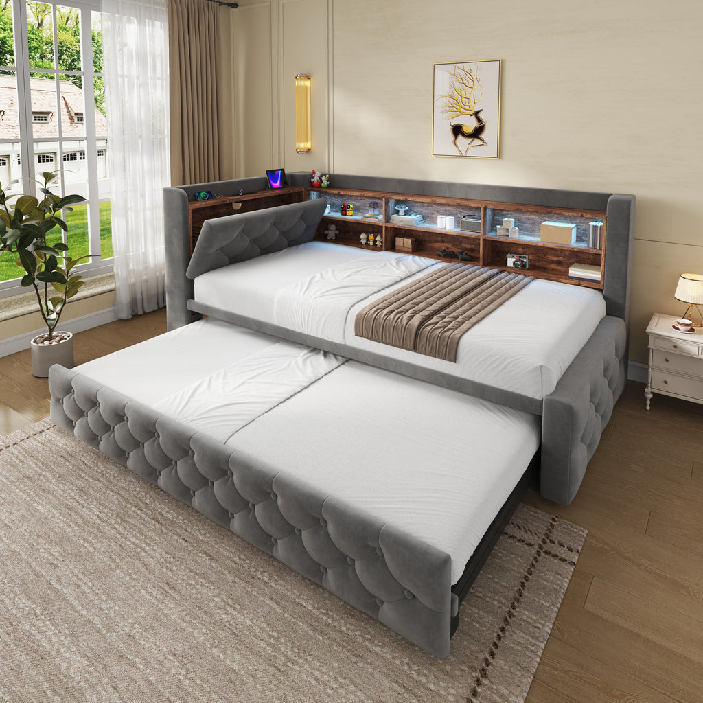 Dark Grey Velvet Storage Bed Frame – 90 × 190 cm — detail 9