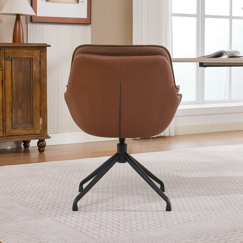 Brown Faux Leather Swivel Accent Chair with Auto-Return — detail 10