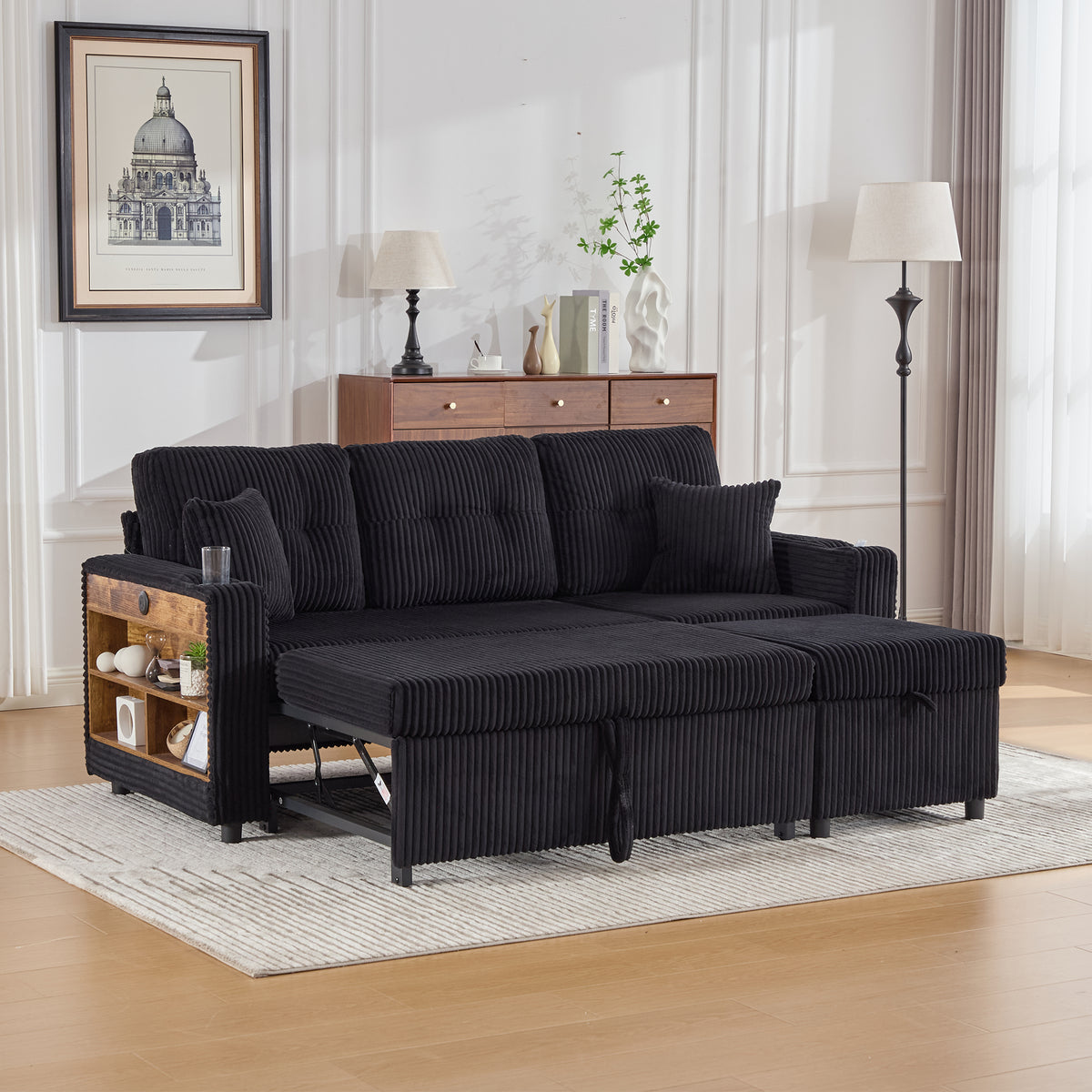 Black Corduroy Sofa Bed — detail 14