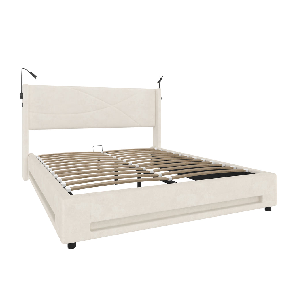 Beige Velvet Storage Bed Frame – 150 × 200 cm — detail 16