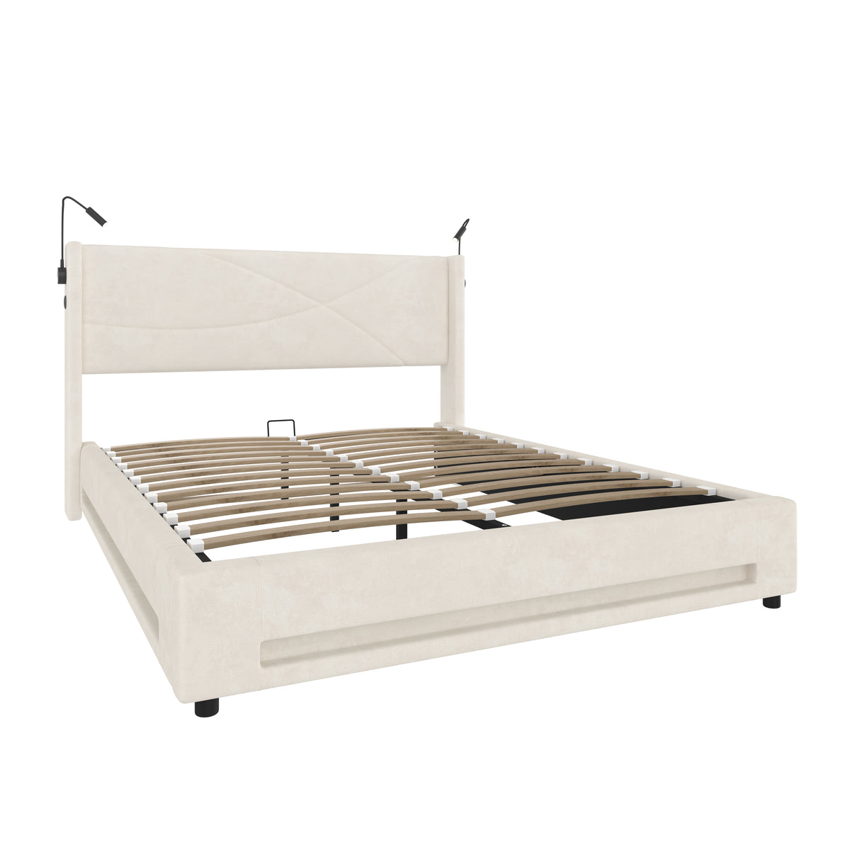Beige Velvet Storage Bed Frame – 150 × 200 cm — detail 16