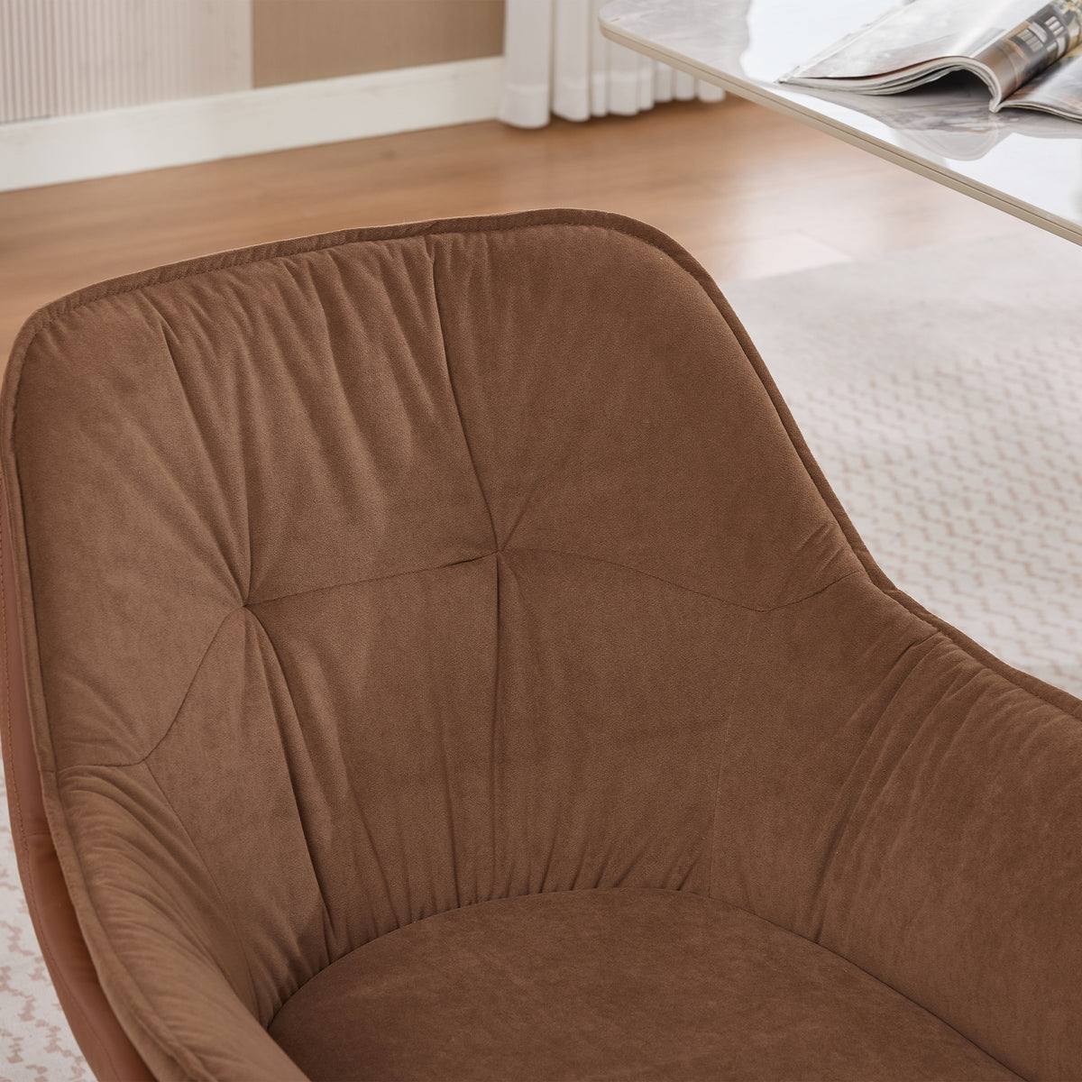 Brown Faux Leather Swivel Accent Chair with Auto-Return — detail 14