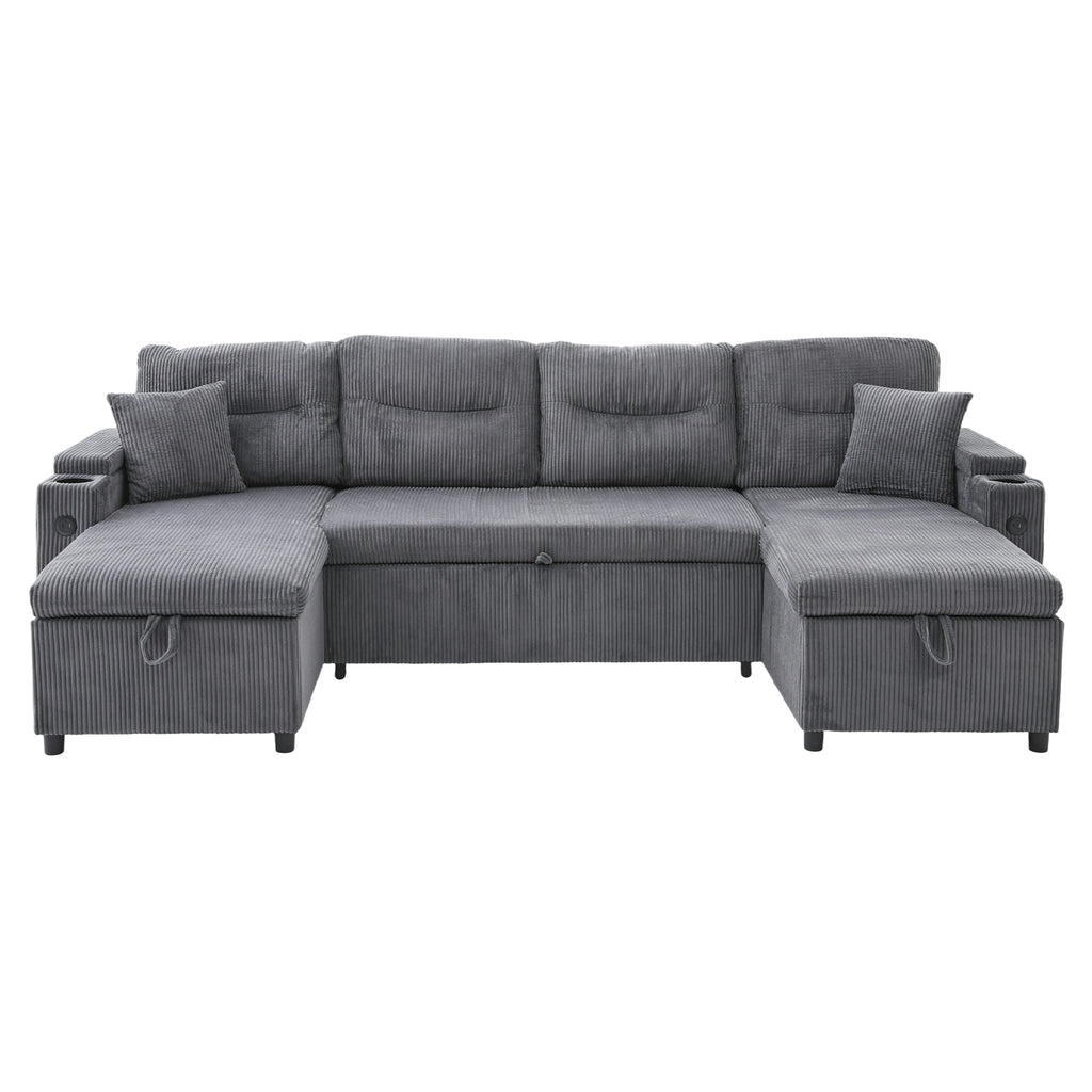 Charcoal grey Oversized Chenille Chaise Lounge with Pillows — detail 22