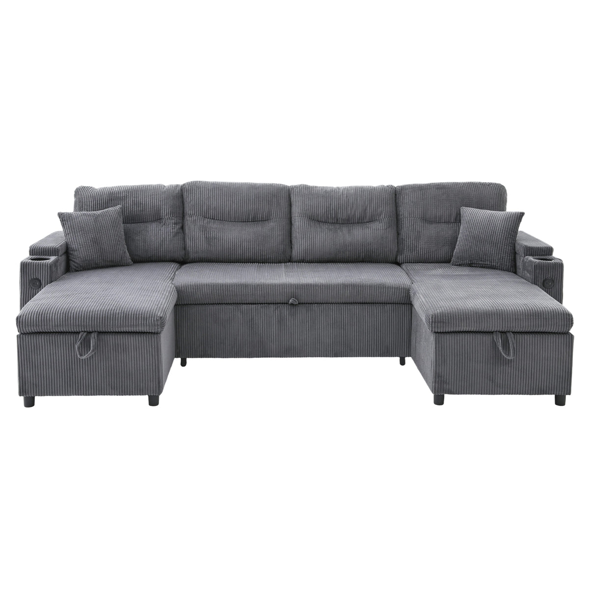 Charcoal grey Oversized Chenille Chaise Lounge with Pillows — detail 22