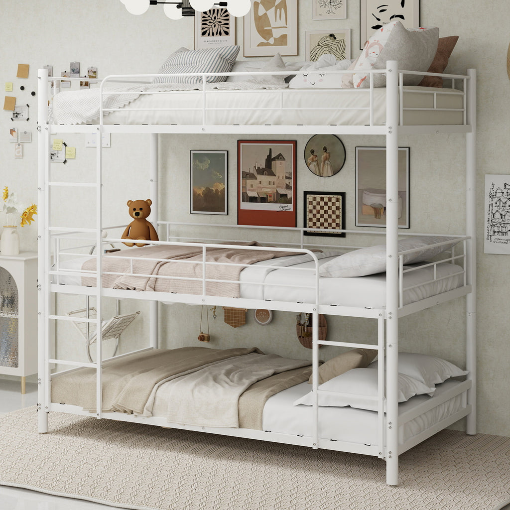 White Triple Metal Bunk Bed – 90 × 190 cm — detail 3