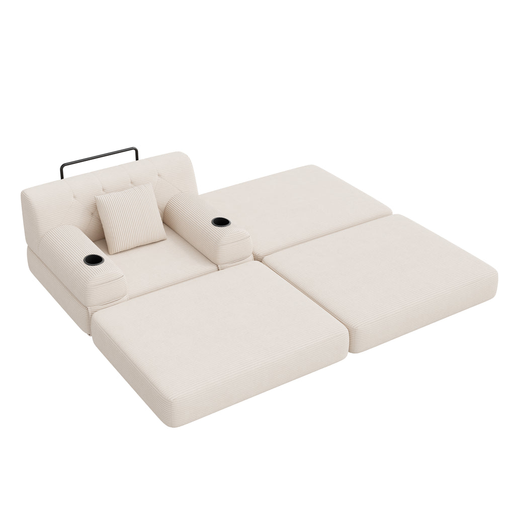 Beige Corduroy Sleeper Chair with Ottoman — detail 18