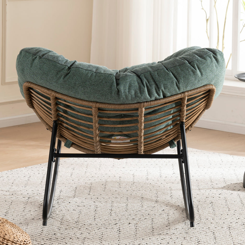 Green Oversized Rattan Rocking Chair with Cushion — detail 7