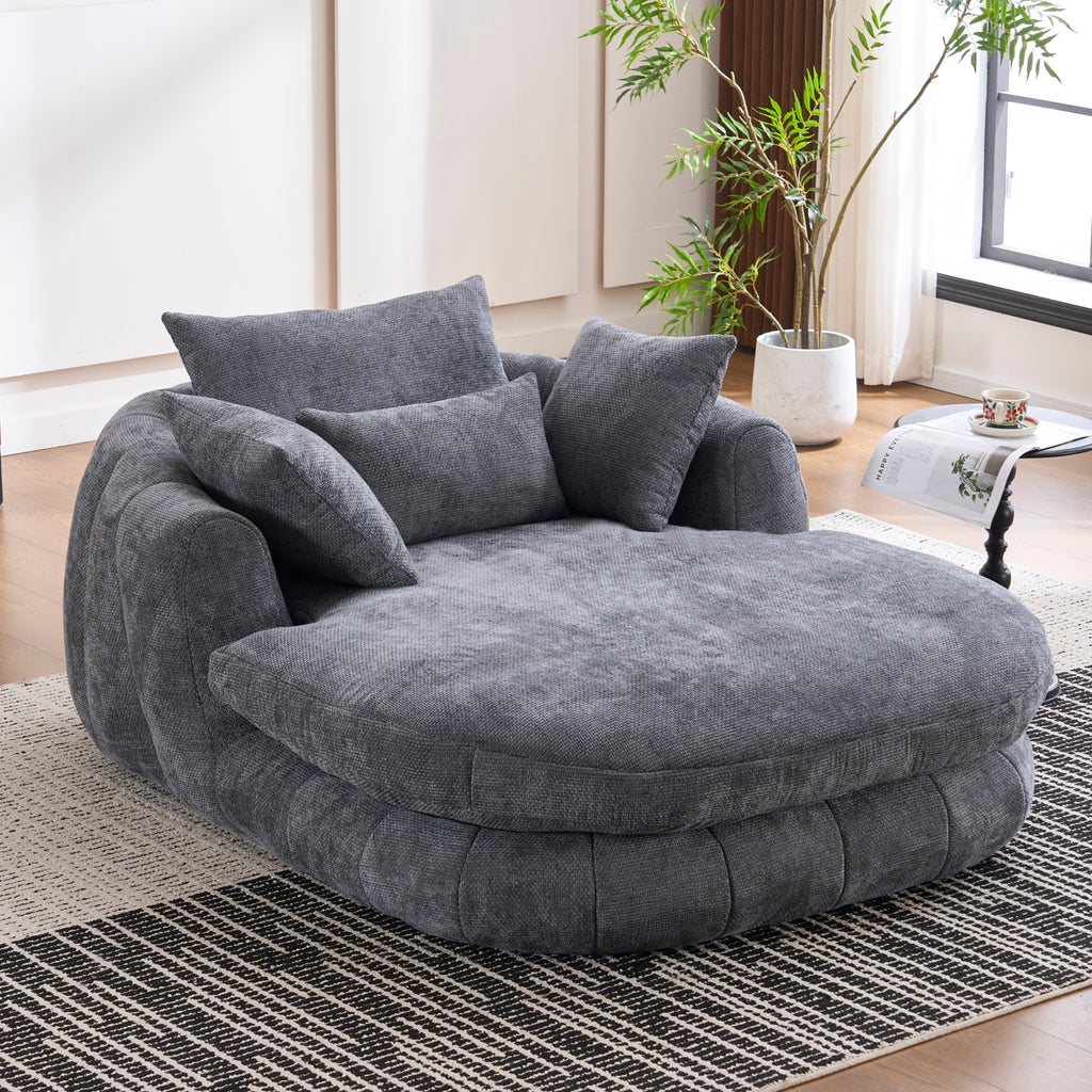 Grey Oversized Chenille Chaise Lounge with Pillows — detail 13