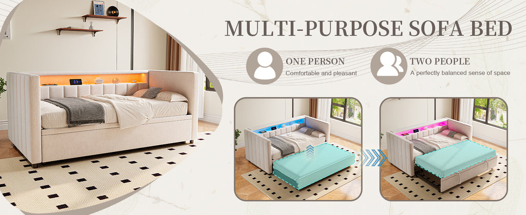 Beige Velvet Sofa Bed — detail 13